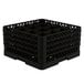 A black Vollrath Traex glass rack with 16 compartments.
