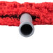 A red fluffy mop with a white plastic T-shaped bar.