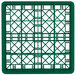 A green plastic Vollrath Traex glass rack with a grid pattern.