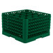A green plastic Vollrath Traex glass rack with 16 compartments.
