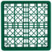 A green plastic Vollrath Traex glass rack with a grid pattern.
