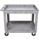 A gray Lakeside plastic utility cart with two shelves and wheels.
