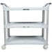 A light gray Lakeside three shelf utility cart with wheels.