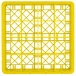 A yellow plastic Vollrath Traex glass rack with a grid pattern.