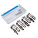 A plastic box with a white label holding an Ateco 8-piece metal crimping tool set.