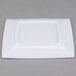 A close-up of a white square Thunder Group melamine plate.