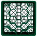 A green plastic Vollrath Traex glass rack with compartments.