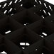 A black plastic Vollrath Traex glass rack with 16 compartments and many holes.