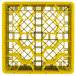 A yellow plastic Vollrath Traex glass rack with open rack extender on top.
