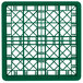 A green plastic Vollrath Traex glass rack with 16 compartments and a grid pattern.