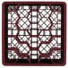 A Vollrath Traex burgundy plastic rack with hexagon compartments.