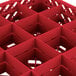 A red plastic box with 16 compartments and holes.