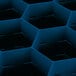 A blue Vollrath Traex glass rack with black compartments.