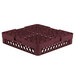 A burgundy Vollrath TR8 glass rack with 16 compartments.