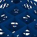 A blue Vollrath glass rack with 16 compartments.