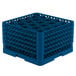 A Vollrath royal blue plastic glass rack with 20 compartments.
