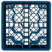 A blue plastic Vollrath Traex glass rack with open rack extender on top.