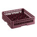 A purple plastic Vollrath Traex glass rack with many compartments.
