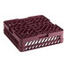 A burgundy Vollrath Traex glass rack with open top extender.
