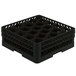 A black plastic Vollrath Traex rack with 20 hexagonal compartments.