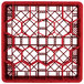 A red plastic Vollrath Traex glass rack with a grid pattern.
