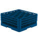 A Vollrath royal blue plastic glass rack with 20 compartments.
