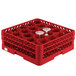 A red Vollrath Traex glass rack with open rack extender on top.