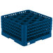 A Vollrath Traex blue plastic glass rack with 20 compartments.