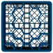 A blue plastic Vollrath Traex glass rack with a grid pattern.