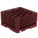 A burgundy Vollrath Traex glass rack with an open rack extender on top.