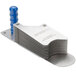 A metal object with a blue plastic pusher assembly.