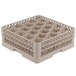 A beige plastic Vollrath Traex rack with 20 compartments for glasses.