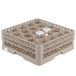 A beige Vollrath Traex glass rack with 20 circular compartments inside.