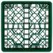 A green plastic rack with a grid pattern and hexagon-shaped compartments.