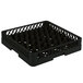 A black plastic Vollrath Traex glass rack with many compartments.