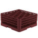 A red plastic Vollrath Traex glass rack with open extender on top.