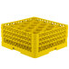 A Vollrath yellow plastic glass rack with 20 compartments and an open rack extender on top.
