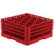 A red Vollrath Traex glass rack with open rack extender on top.