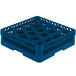 A Vollrath royal blue plastic glass rack with 20 compartments.