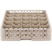 A beige plastic Vollrath Traex glass rack with 25 compartments and 2 extenders.