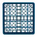 A Vollrath blue plastic glass rack shelf with 25 compartments and a grid pattern.