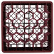 A Vollrath Traex full-size burgundy glass rack with square compartments.