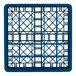 A blue plastic full-size glass rack with a grid pattern and 25 compartments.