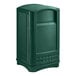 A dark green Rubbermaid Plaza container with a side opening.