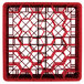 A red plastic Vollrath Traex glass rack with a grid pattern.