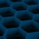 A blue plastic grid with black hexagons.