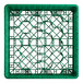 A green Vollrath Traex glass rack with a grid pattern.