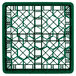 A green plastic Vollrath Traex glass rack with a grid pattern.