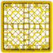A yellow plastic Vollrath glass rack with a metal open rack extender on top.