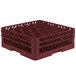 A Vollrath red plastic rack for 30 small glasses.